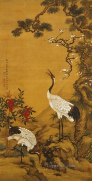 Grúas Shenquan bajo pino y ciruelo tradicional China Pinturas al óleo